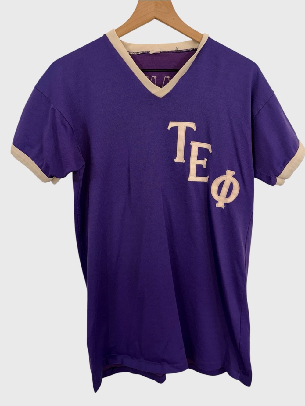 Vintage 70s 80s Tau Epsilon Phi Purple White V Neck T Shirt